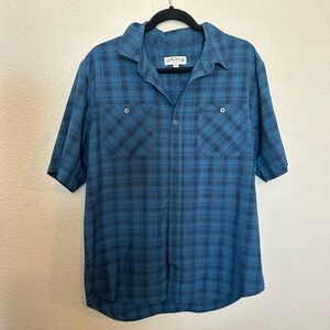 Orvis Blue Casual Button Down Shirt Lightweight Plaid